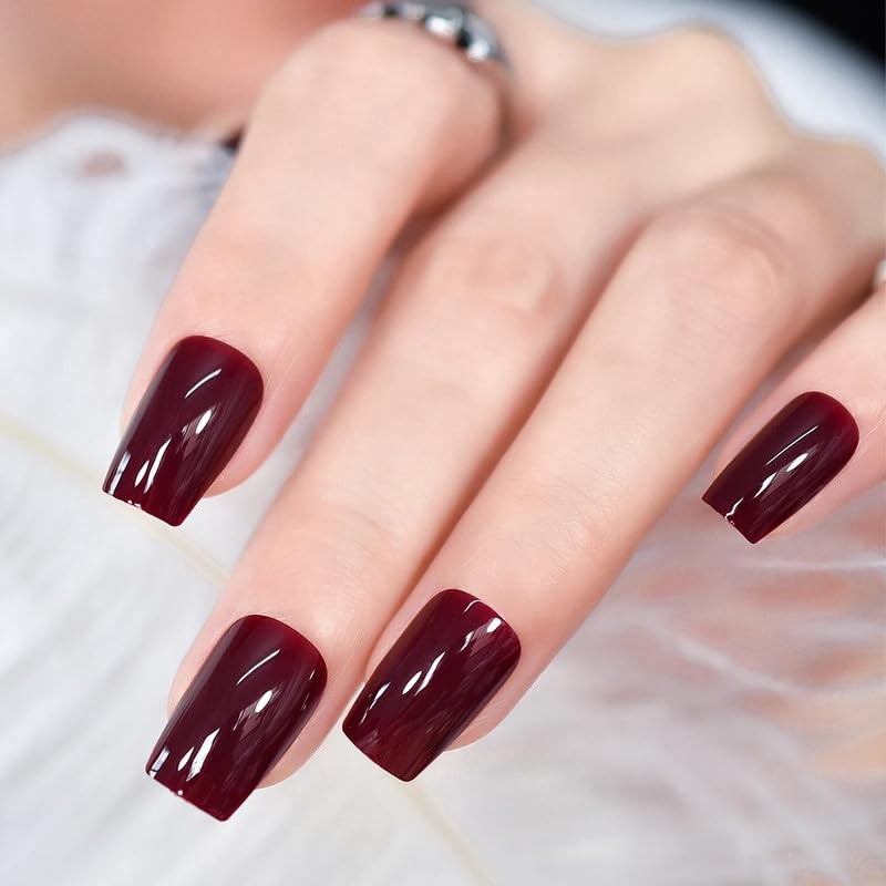 Cherry Red Extra Short Press on Nails Medium 24 Count (Pack of 1), Dark