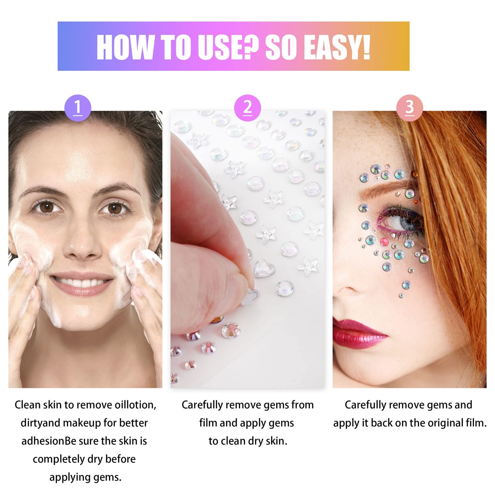 SAOROPEB 5 Sheets Face Gems Face Jewels Stickers, Self Adhesive Eye Body Face…