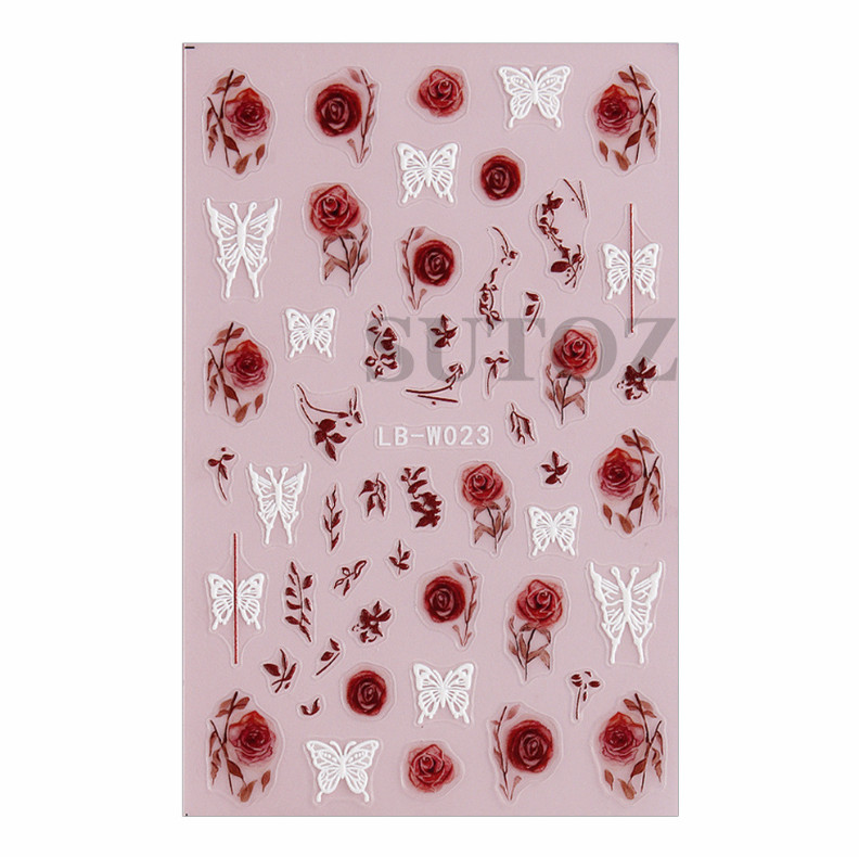 5D Embossed Nail Art Stickers Transfers Rose Flower Leaf Butterfly LBW23 NS52