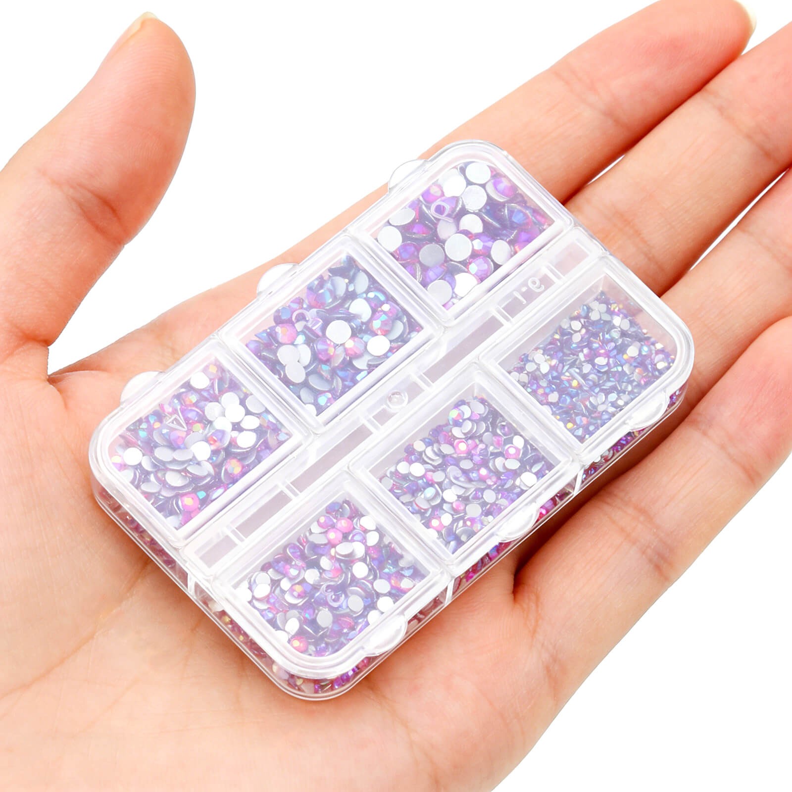 Box of 2100 Flatback Glass Rhinestones in 6 Assorted Sizes for Nails & Crafting