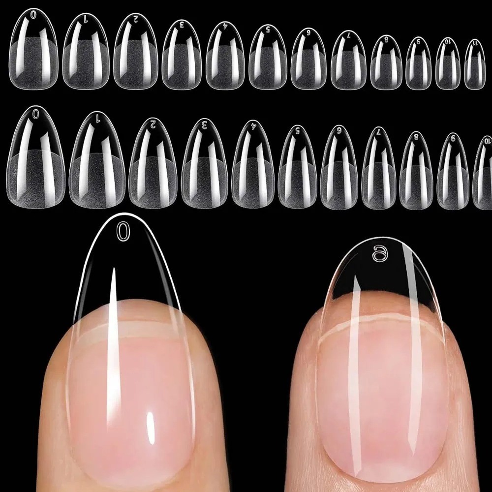 120PCS Short Almond Oval Full Cover Fake Nail Tips Press On Extension Set