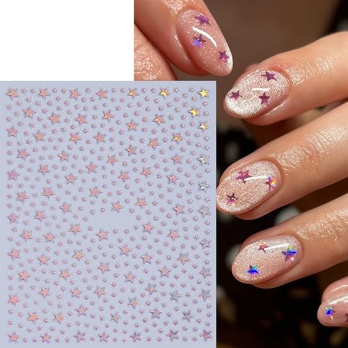 8 Pcs Star Nail Stickers 3D Self-Adhesive 3D Shiny Stars Glitters Nail star