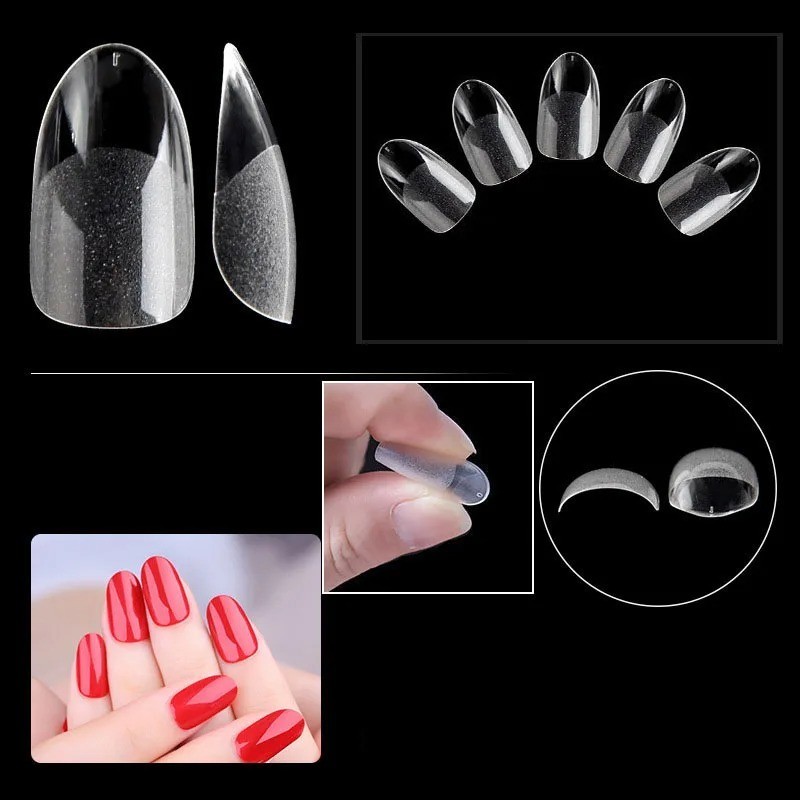 120PCS Short Almond Oval Full Cover Fake Nail Tips Press On Extension Set