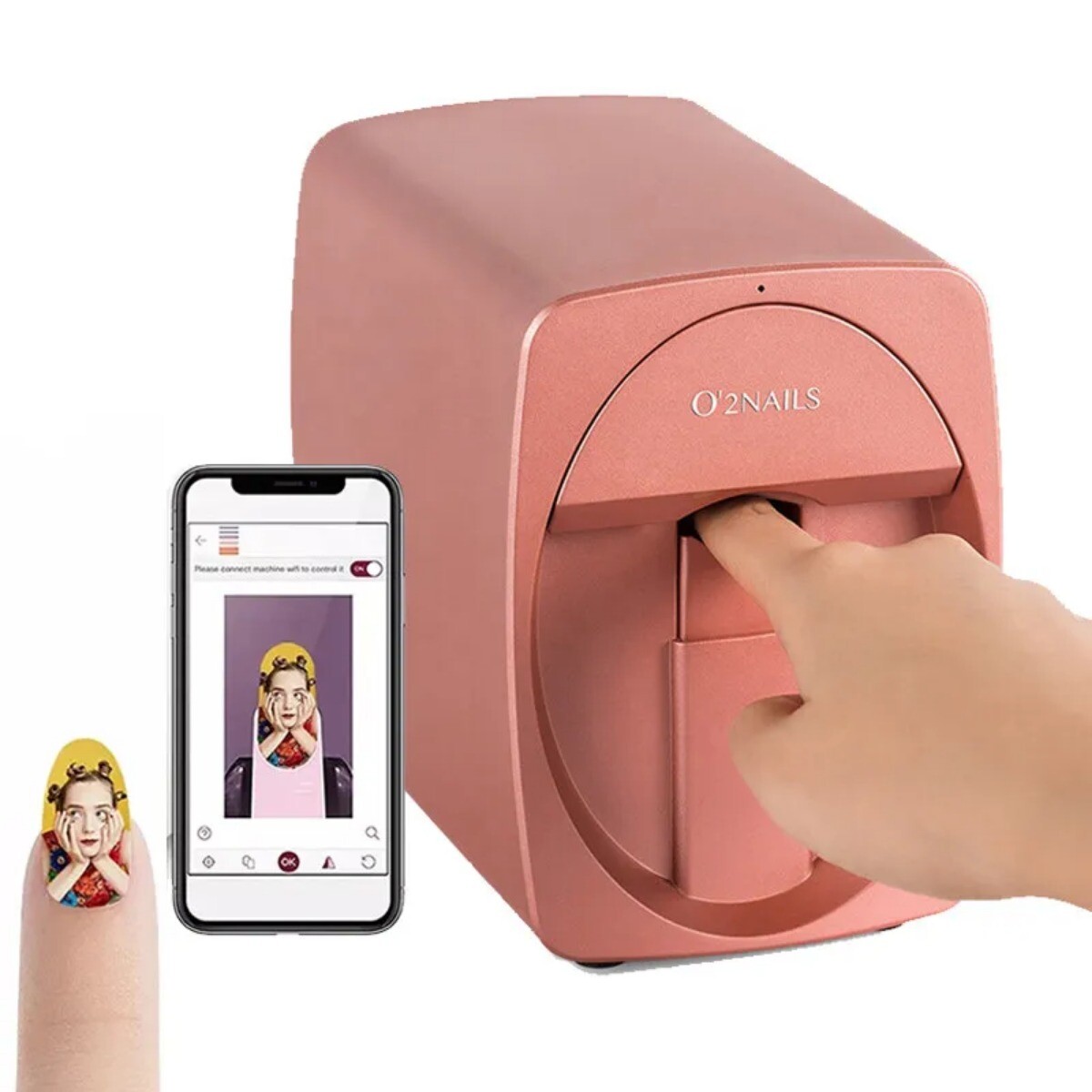 O’2NAILS Portable Nail Printer Mobile APP DIY Nail Art Printing Machine Home Use