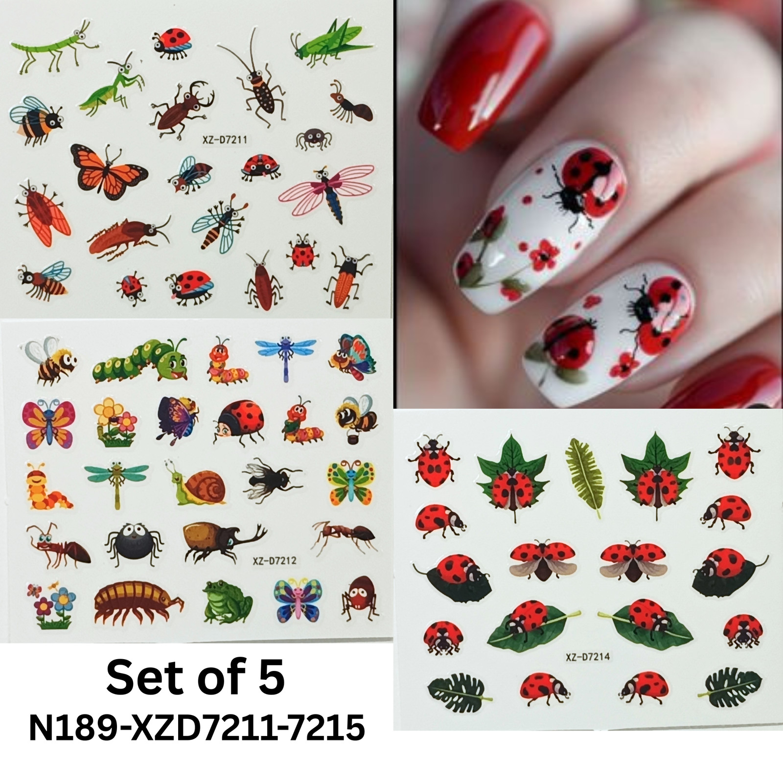 Set of 5 Insect & Butterfly Nail Art Stickers – Easy to Apply & Long Lasting