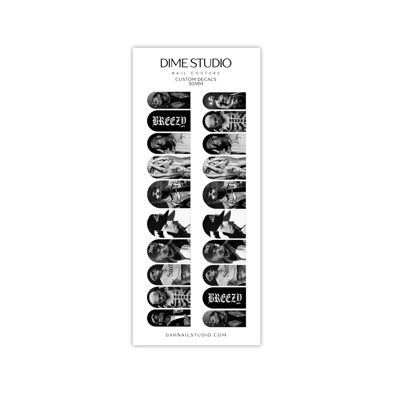 Monochrome Chris Breezy Nail Decals Water Transfer Overlay Nail Wraps