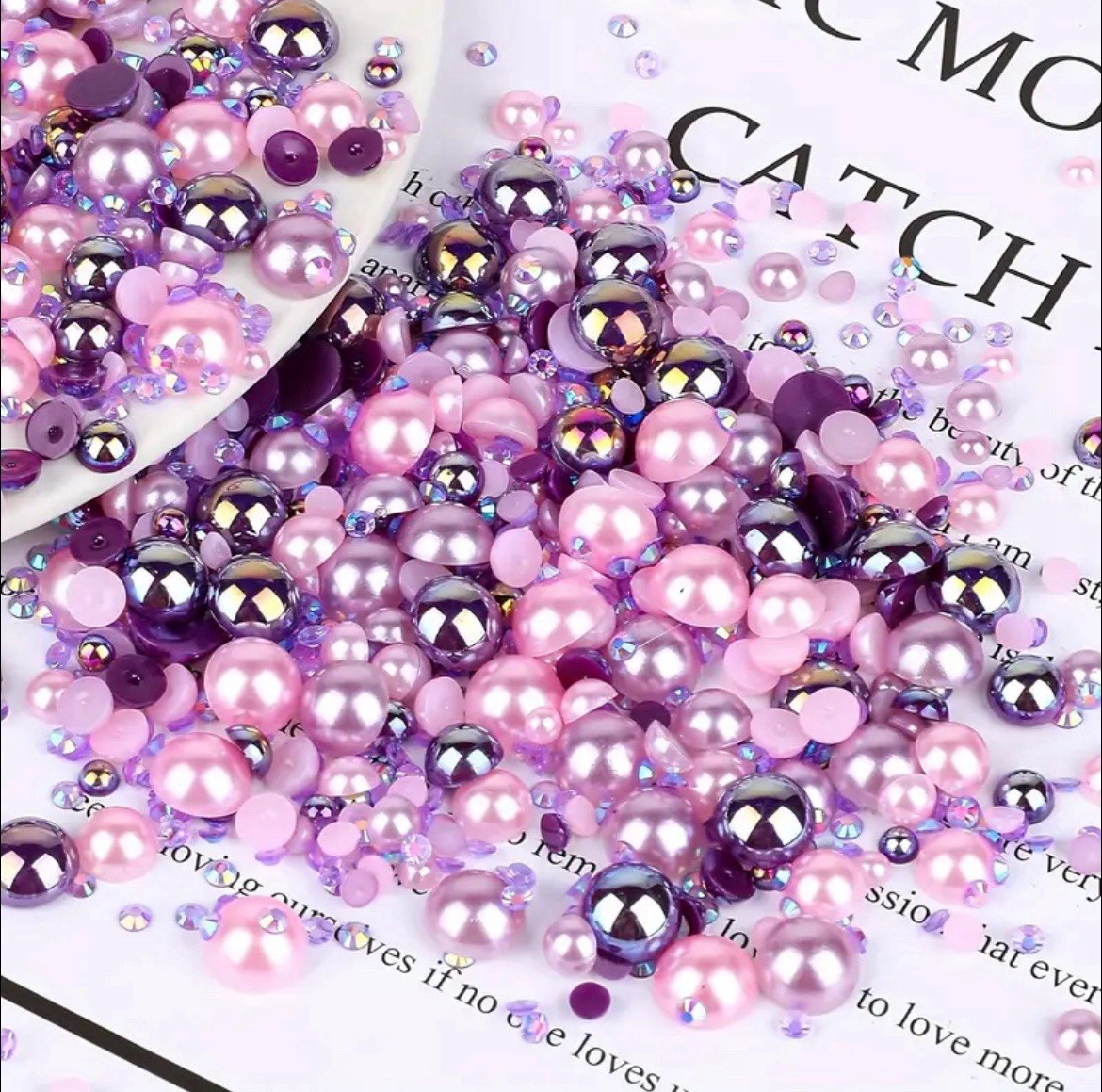 Rhinestones 25grms of Mixed sized Purple & Pink Stones , 2-10Mm Flat back beads