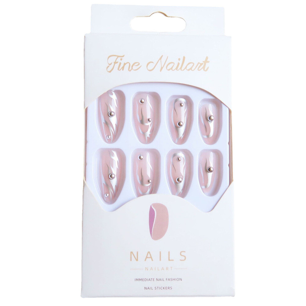 24PCS Silver Waves Almond Fake Nails Non-Toxic Odorless Not Hurt to Hands Nails