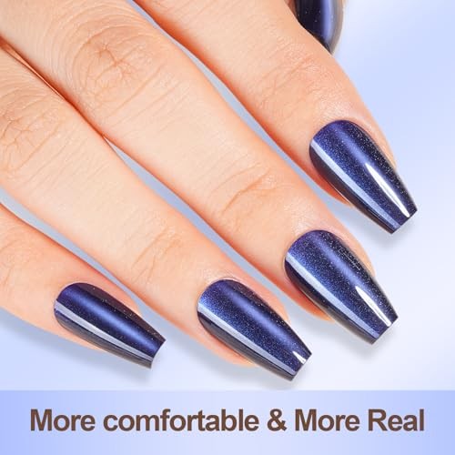 Cat Eye Press On Nails, 150Pcs Coffin Cat Eye Nail Tips, Glossy Glitter Soft