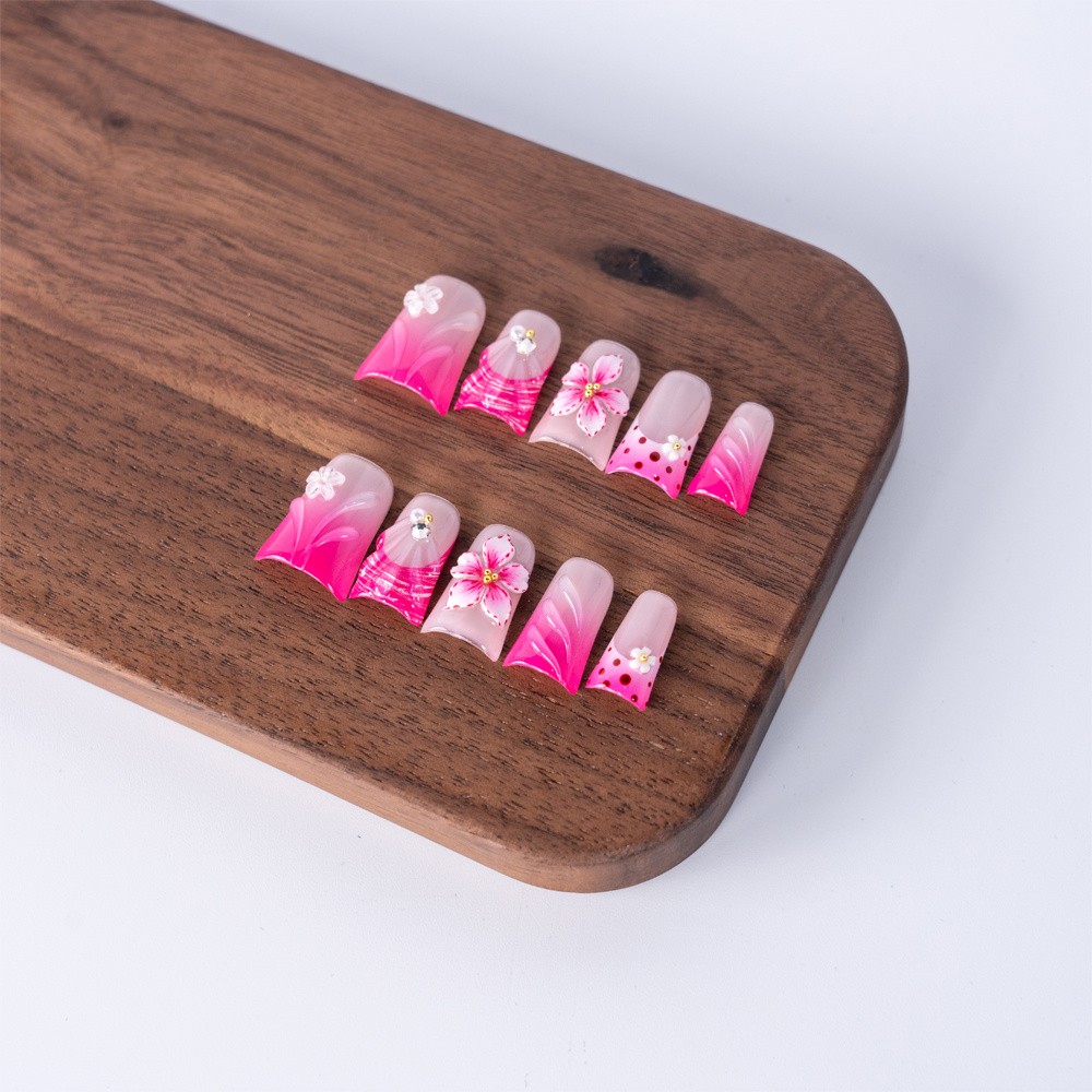 10pcs Fairy Handcrafted Pink Ombre Press On Nails Short Square Nail Art Gift