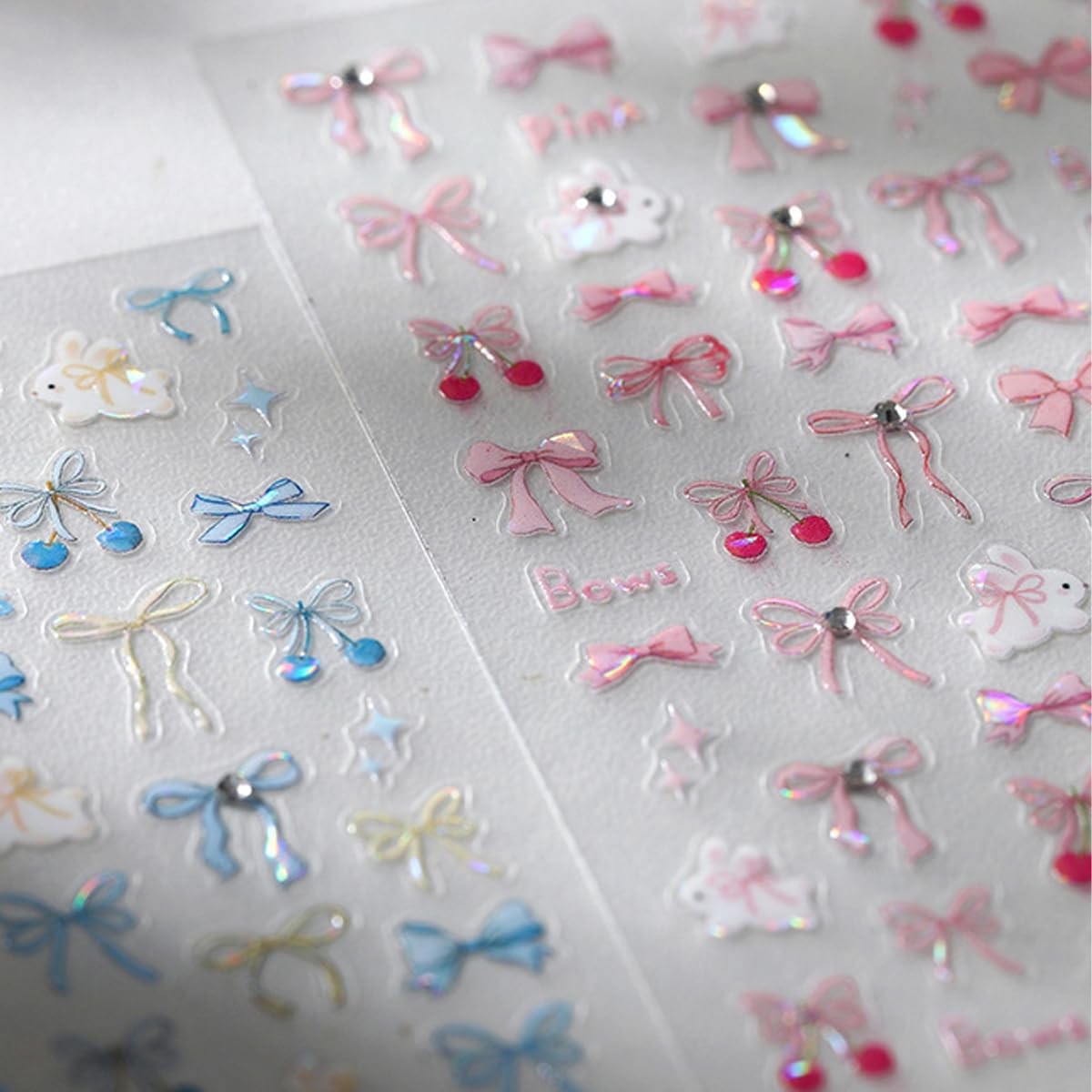 1Pcs Bow Nail Stickers for Nail Art 5D Pink Bow Nail Decals Embossed Cute Rab…