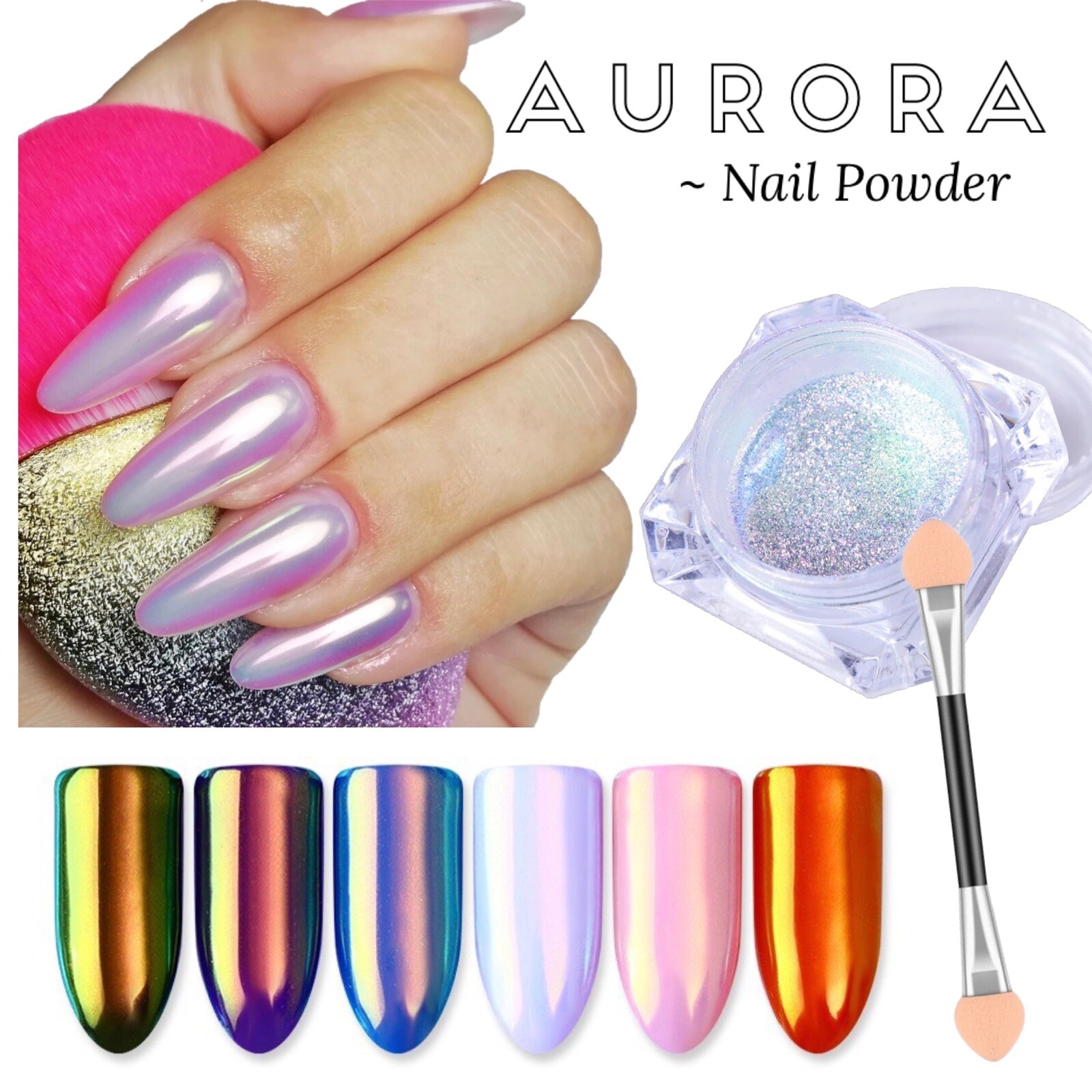 Rainbow Nail Chrome Powder Aurora Effect Mirror Unicorn Shiny Iridescent Pigment