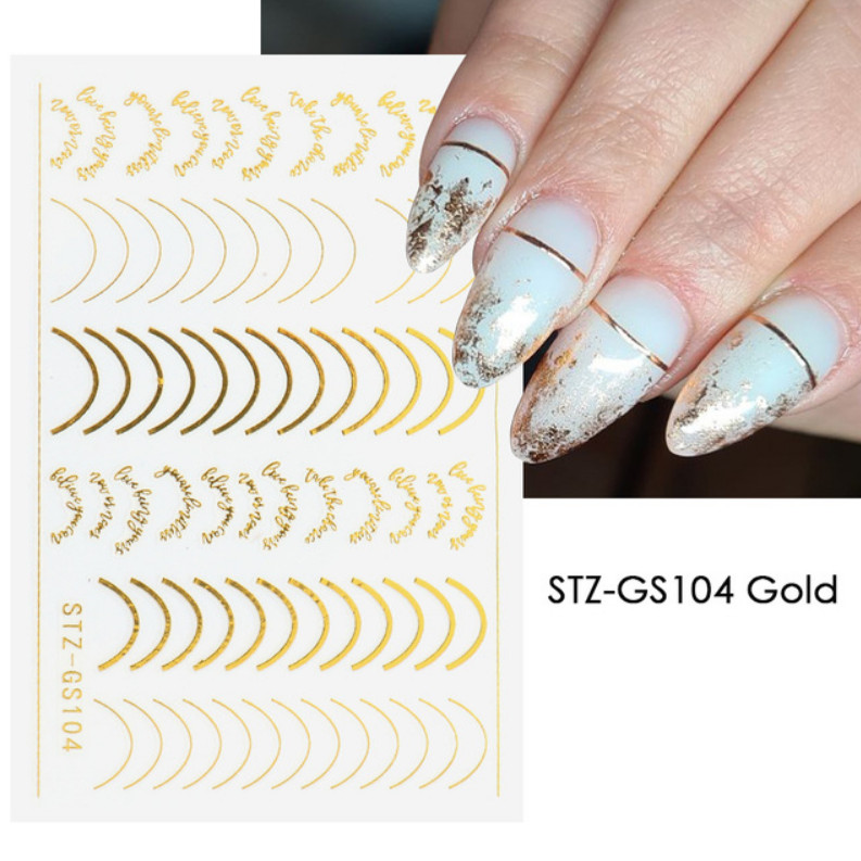 Nail Art Stickers Decals GOLD Lace Abstract Line French Line Manicure GS104 NS33