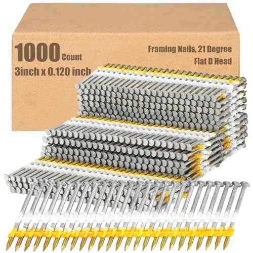 3″ x 0.120″ Framing Nails, 1000 Count, Galvanized, Ring Shank, 21 Degree