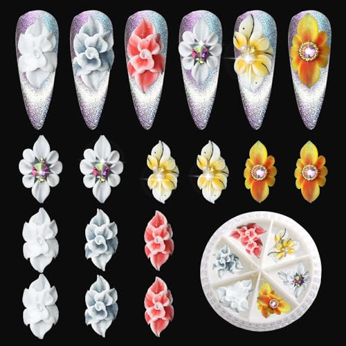 1 Box 12 Pcs Embossed 3D Flowers Nail Charms for Nails Simulation Flowers