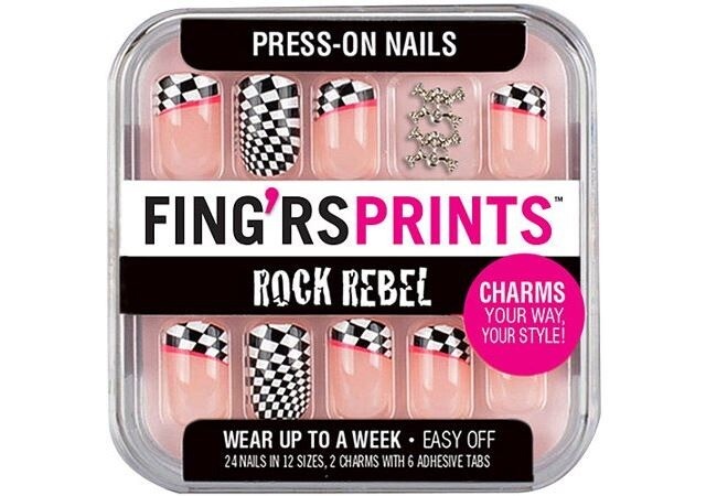 2x FING’RS PRINTS Press-on Nails, NO GLUE NEEDED Rock Rebel Check 31045 (2-PACKS