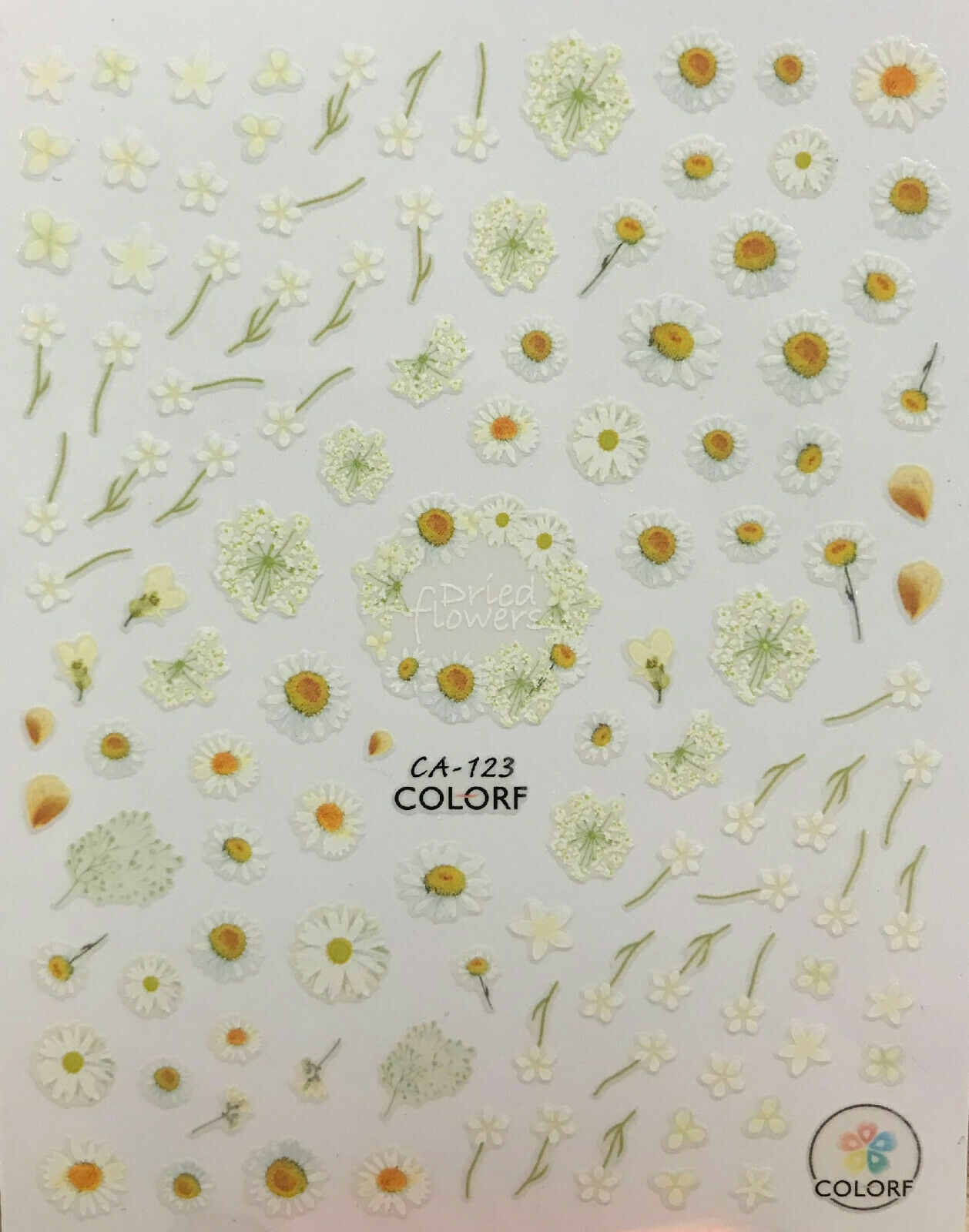 Nail Art 3D Decal Stickers White Daisy Flowers Flower Petals CA123