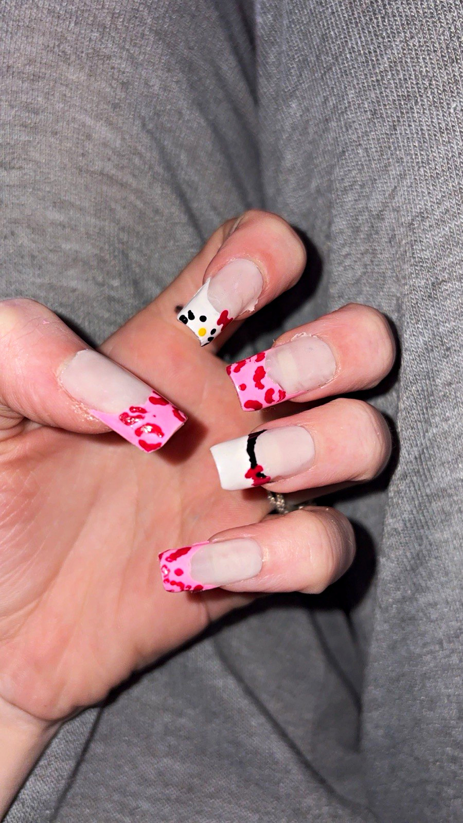 Hello kitty Long Square French Tip Press-On Nails Pink White Black