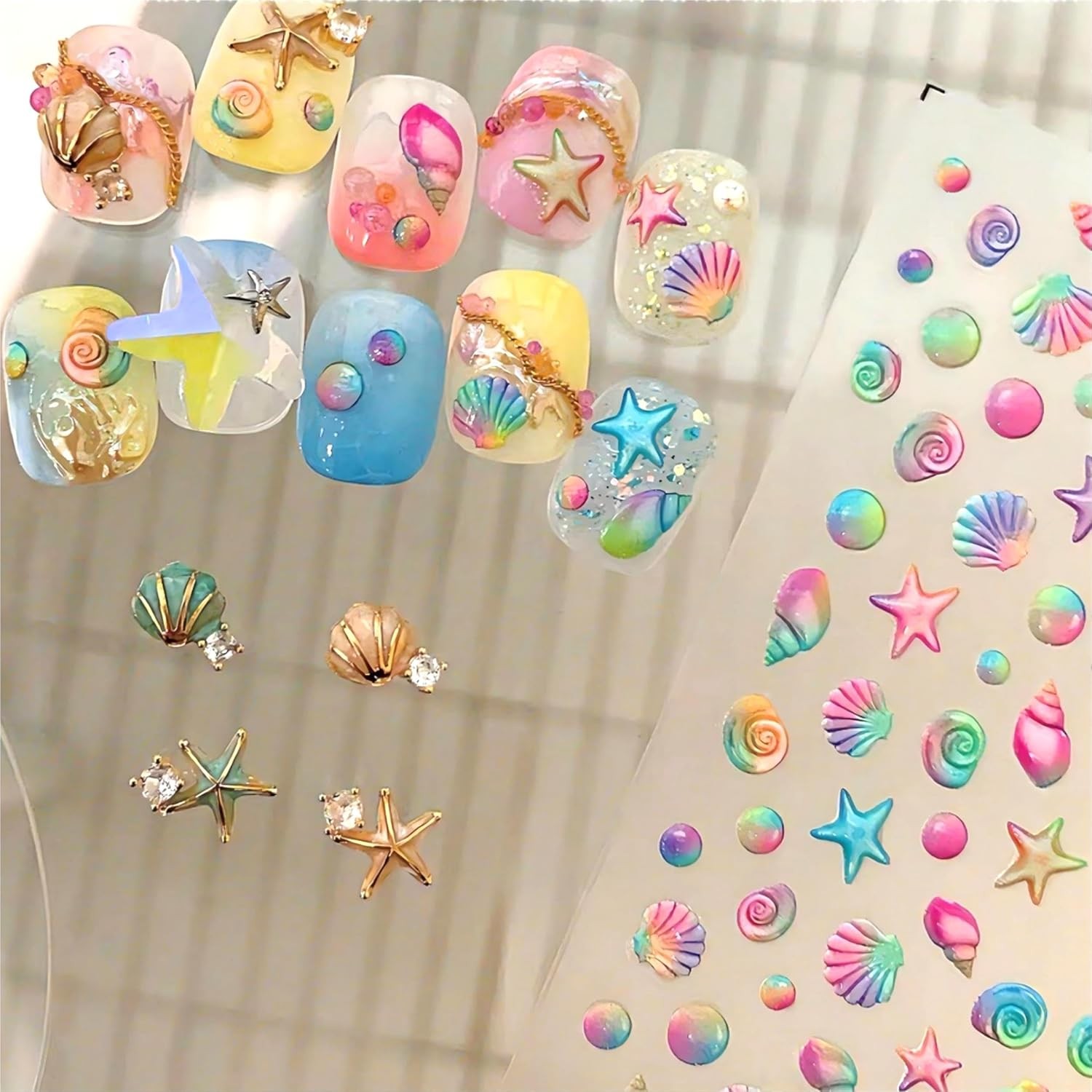 Dedyel Ocean Nail Art Stickers 5D Embossed Seashell Illusionary Shell