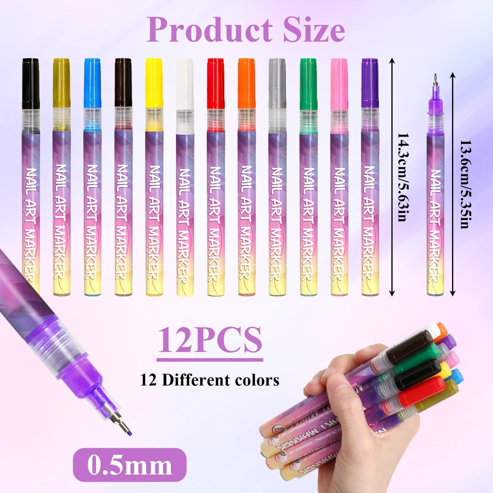 Nail Art Pens Set 12 Colors 3D Markers for Gel Nails & DIY Manicure Tools