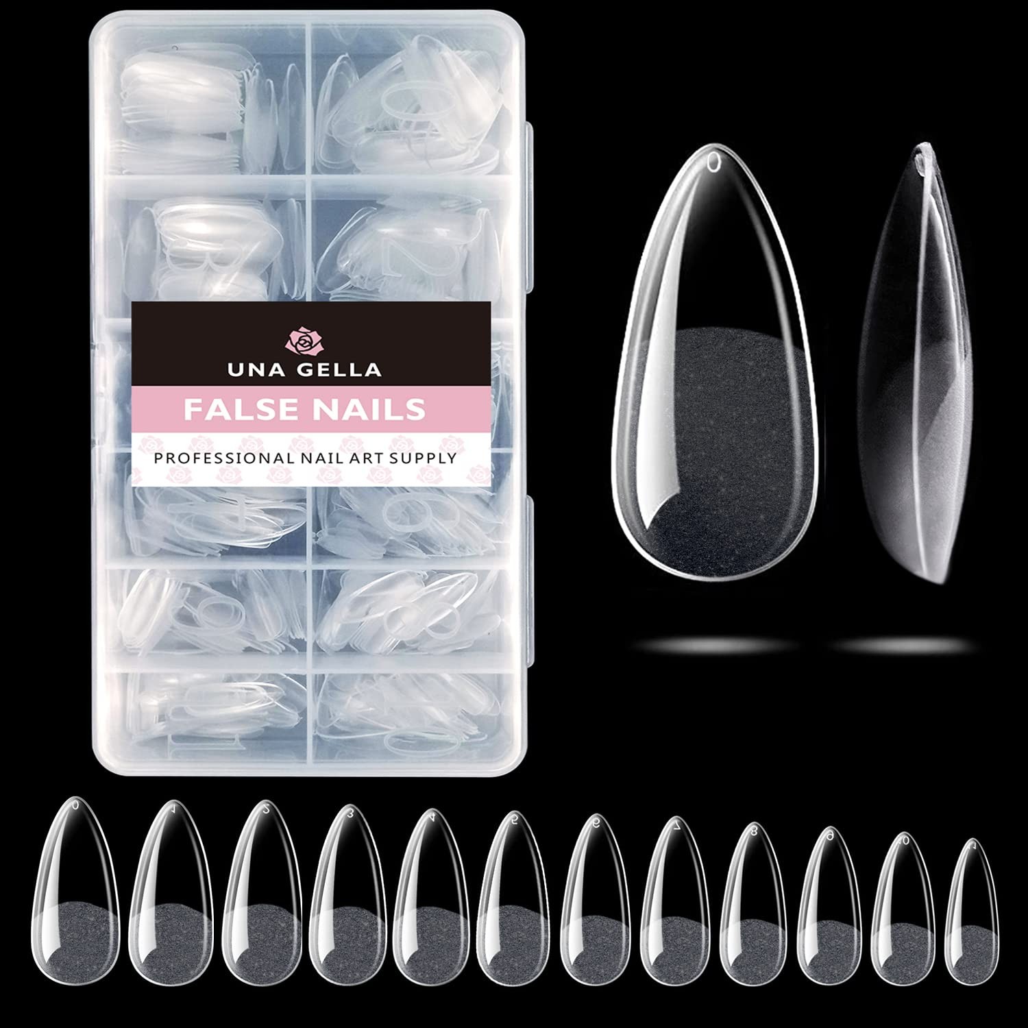 UNA GELLA Almond Nail Tips 216pcs Medium 216 Piece Assortment, Clear