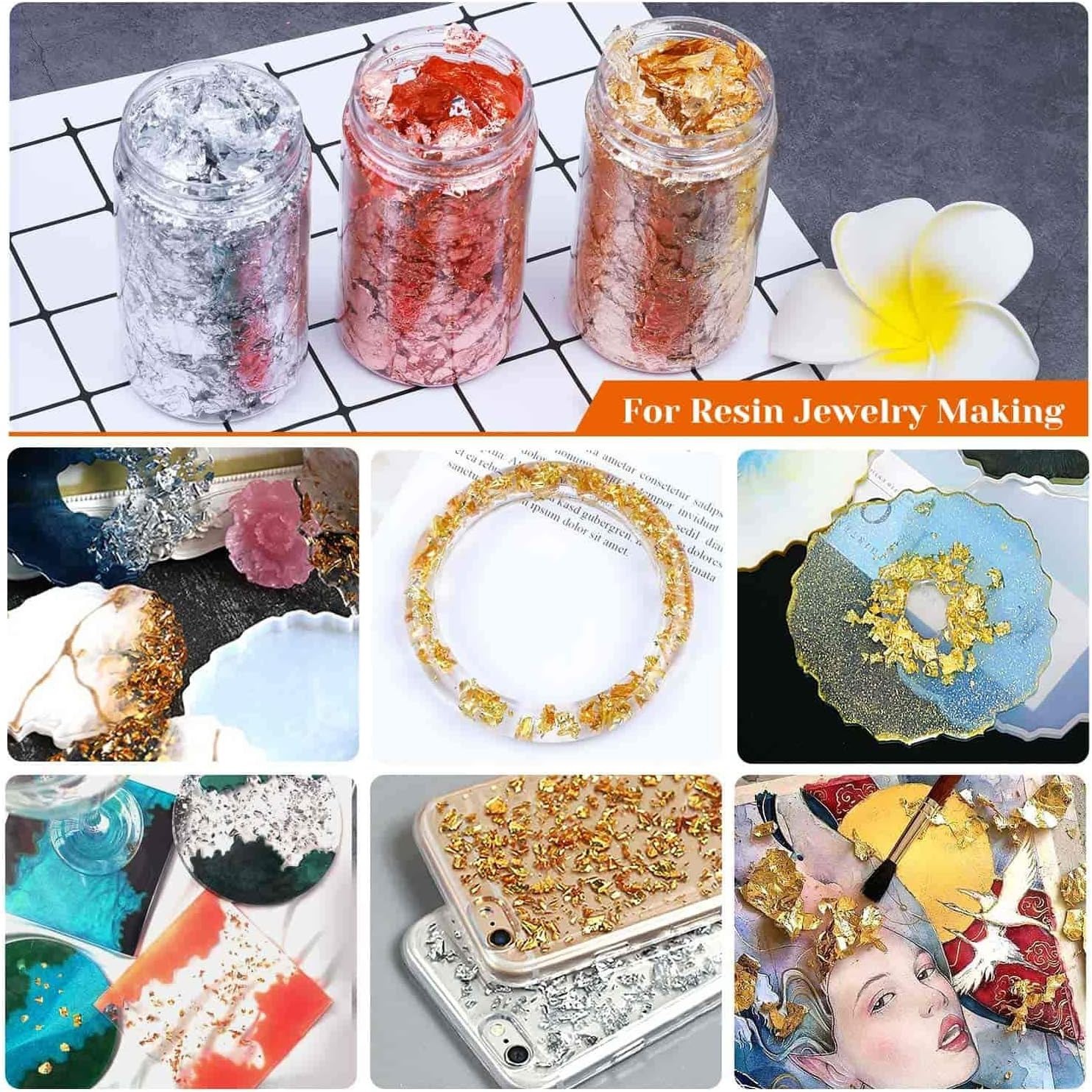 Luxury Metallic Gold Foil Flakes Kit for Crafting – Gold, Silver, Copper