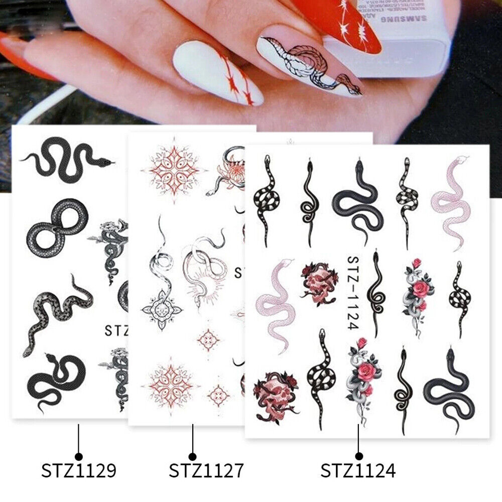 Nail Art Water Decals Transfers Dragon Mona Goth Gothic Zodiac Snakes Rose NS41