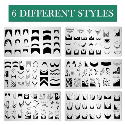 6pcs Nail Stamper Kit French Nail Stamping Plate Heart Geometric Pattern B
