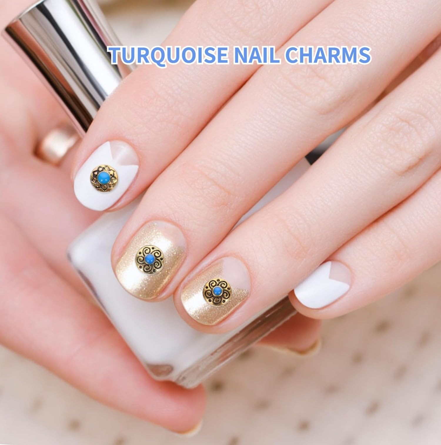 Turquoise Totem Flower Nail Charms – DIY Retro Western Nail Art Decorations 5…
