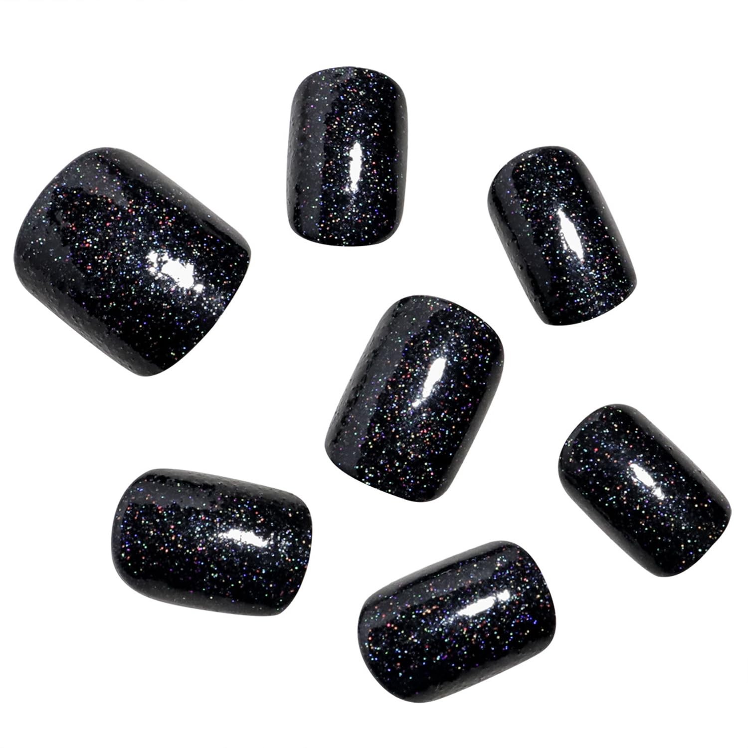 Tyuimhx Black Press on Nails Short Square 0.04 Fl Oz (Pack of 24), Multicolor
