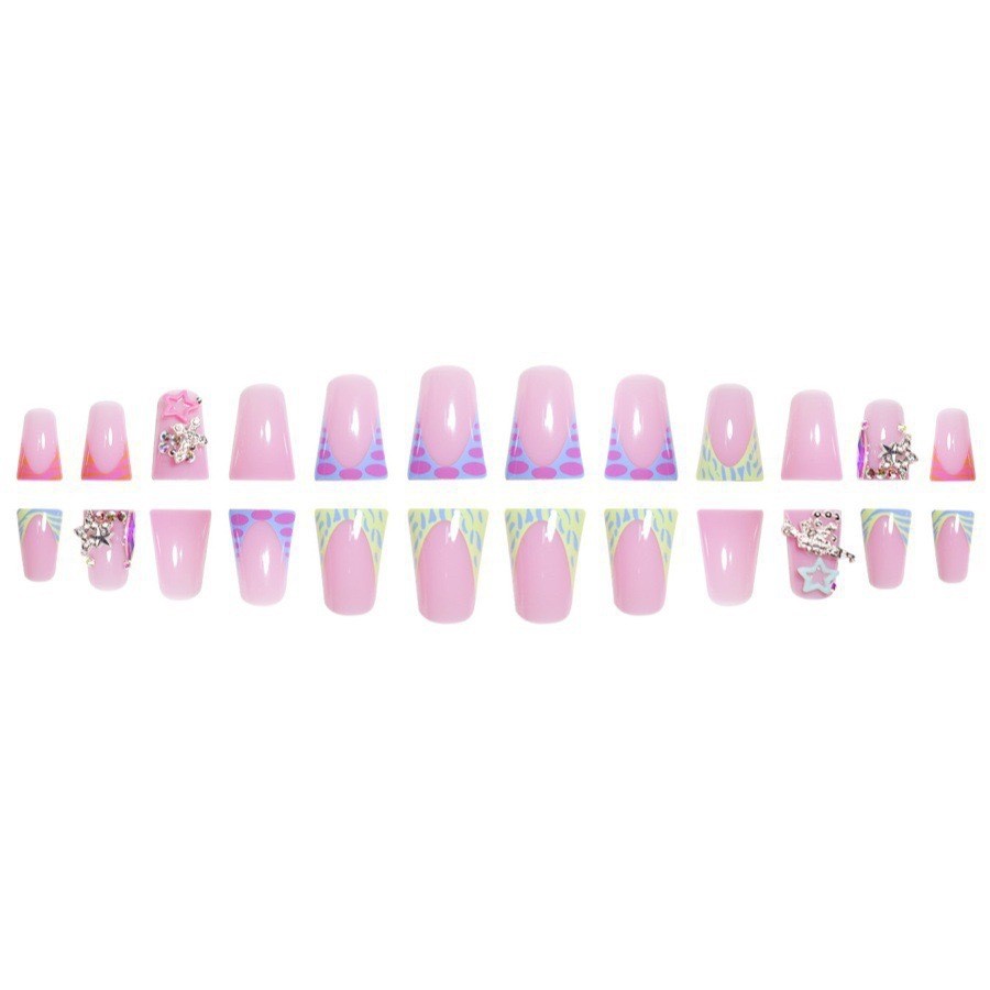 24Pcs Y2K Star Rhinestone Medium Duck Press On Nails Wholesale