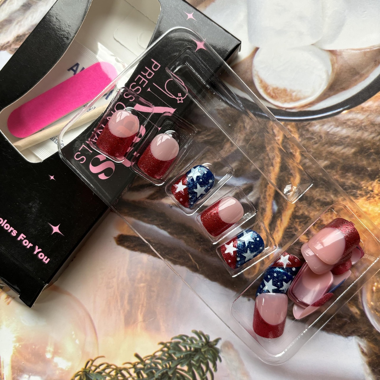 Independence Day Press on Nails French Tip Fake Nails Blue Red False Nails wi…