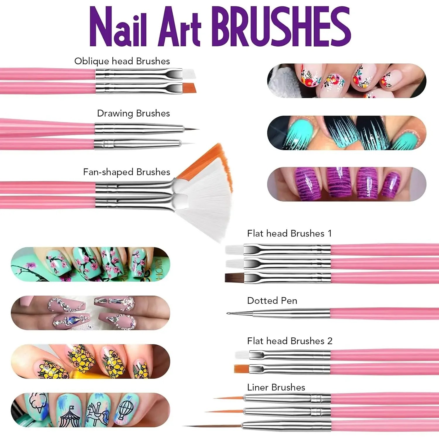 27pc Nail Art Tool Kit Brushes Dotting Pens Liner Palette Manicure DIY Salon Set