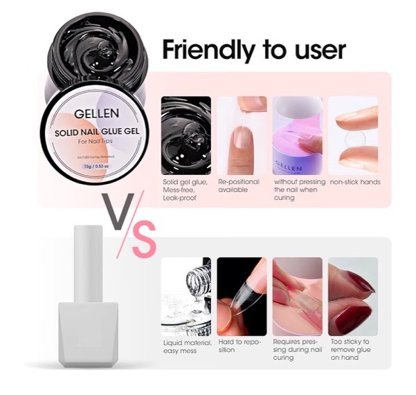 GELLEN Solid Nail Glue Gel 15g Long-Lasting Non-Toxic Low Odor UV/LED