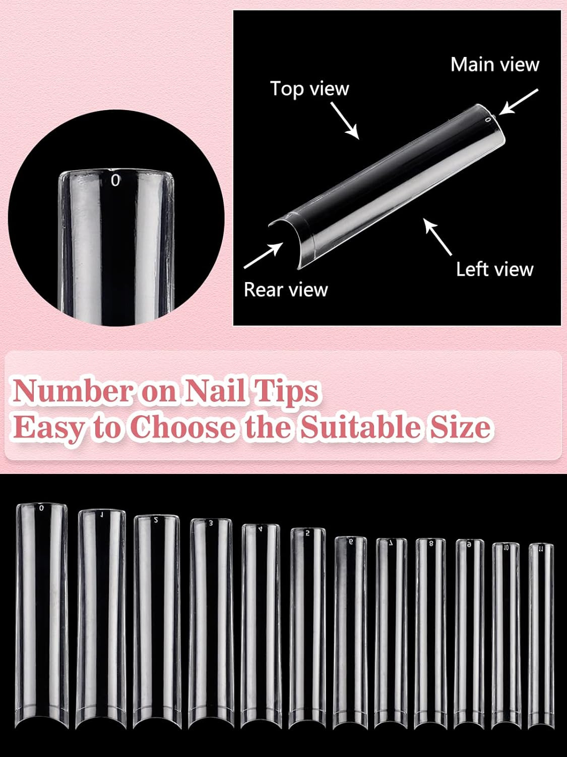 Clear Square Nail Tips, 504PCS 3XL Long No C Curve Nail Tips, Half Cover Flat Ta