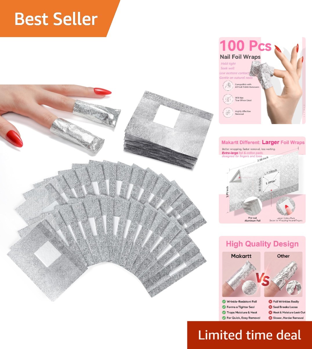 100 PCS Nail Foil Wraps with Ergonomic Embossed Design – Quick Removal