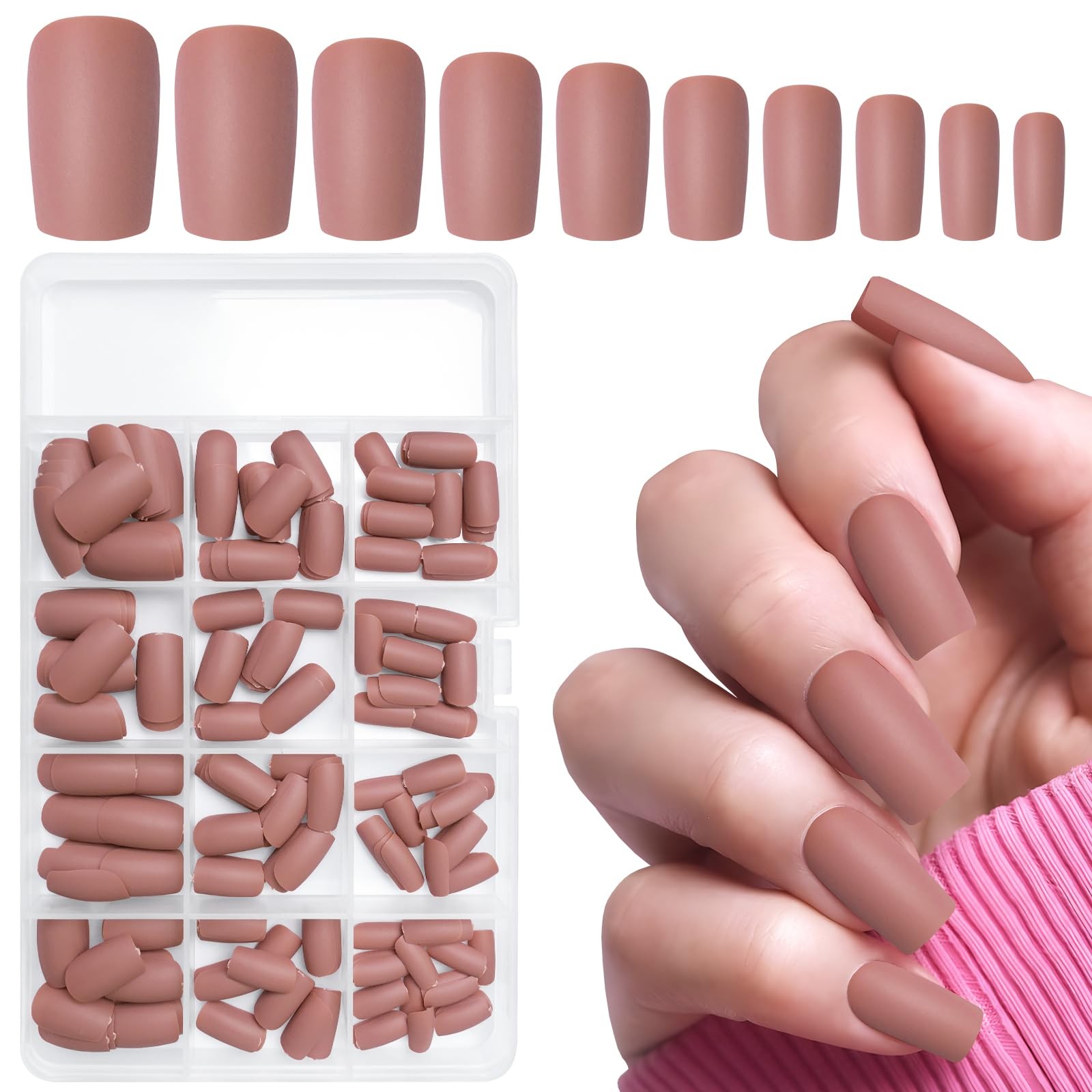 240pc Matte Square Press on Nails Medium Glue on Nails Brown Fake Nails Mediu…