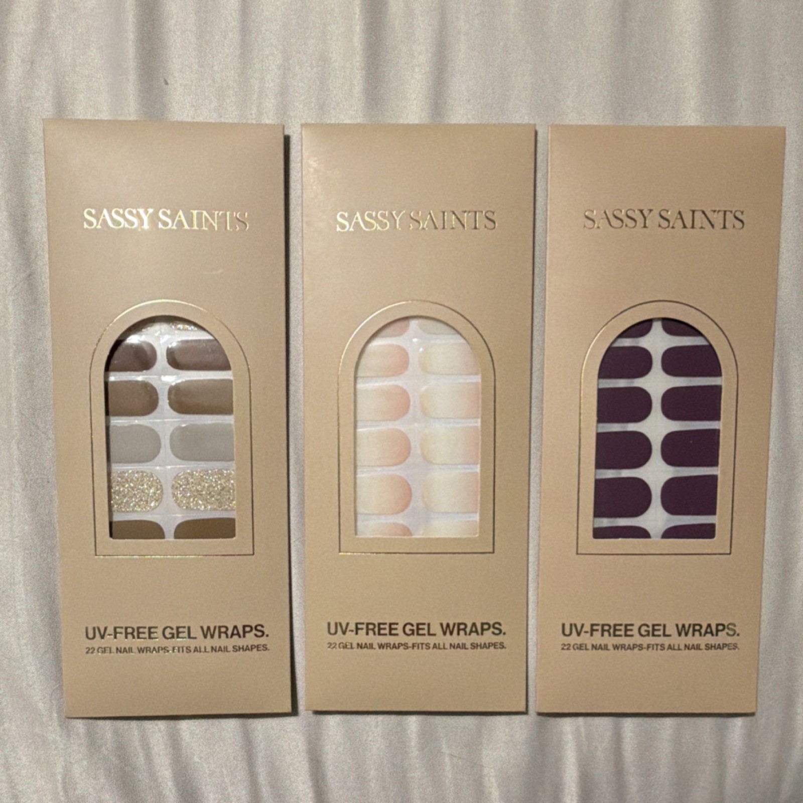 Sassy Saints UV-Free Pre-Designed Shiny Gel Wrap Nail Strips Bundle (3 Packs)