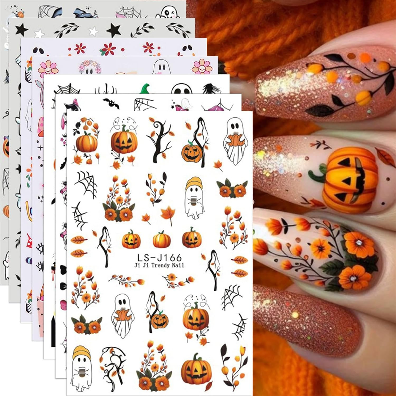 Pumpkins Nail Art Stickers Halloween Nail Decals Fall Nail Charms 7PCS Pumpkins