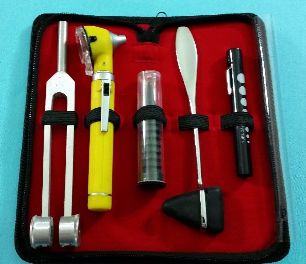 LED FIBER OPTIC Otoscope Tuning Fork C128 Taylor Hammer Diagnostic ENT SET YELLO