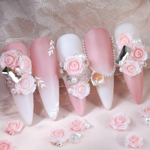 Flower Nail Charms, 100PCS 3D Flower Nail Art Gradient Red Pink Purple Green