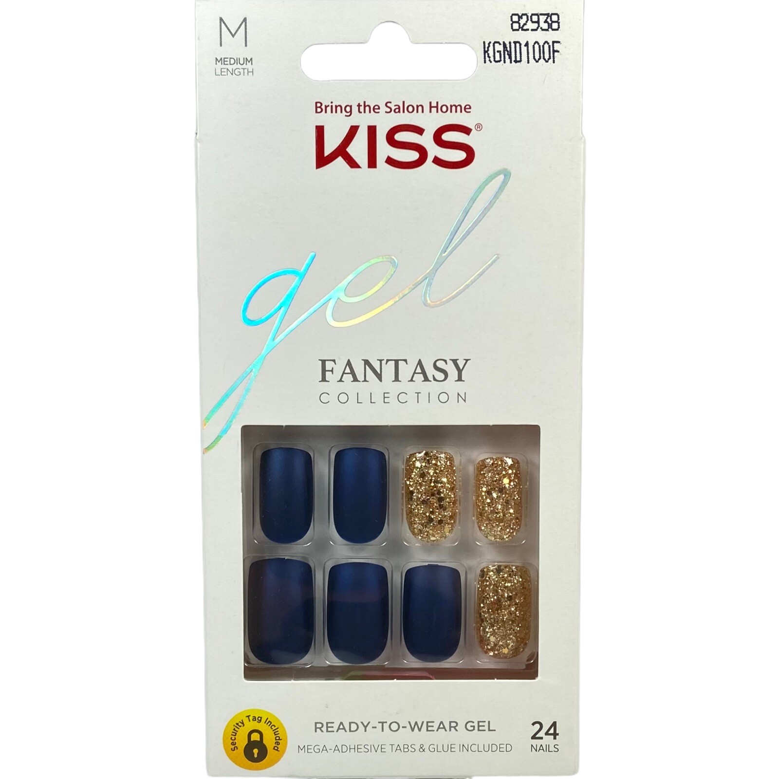 NEW Kiss Nails Gel Fantasy Press Glue Manicure Short Gel Matte Blue Gold Glitter