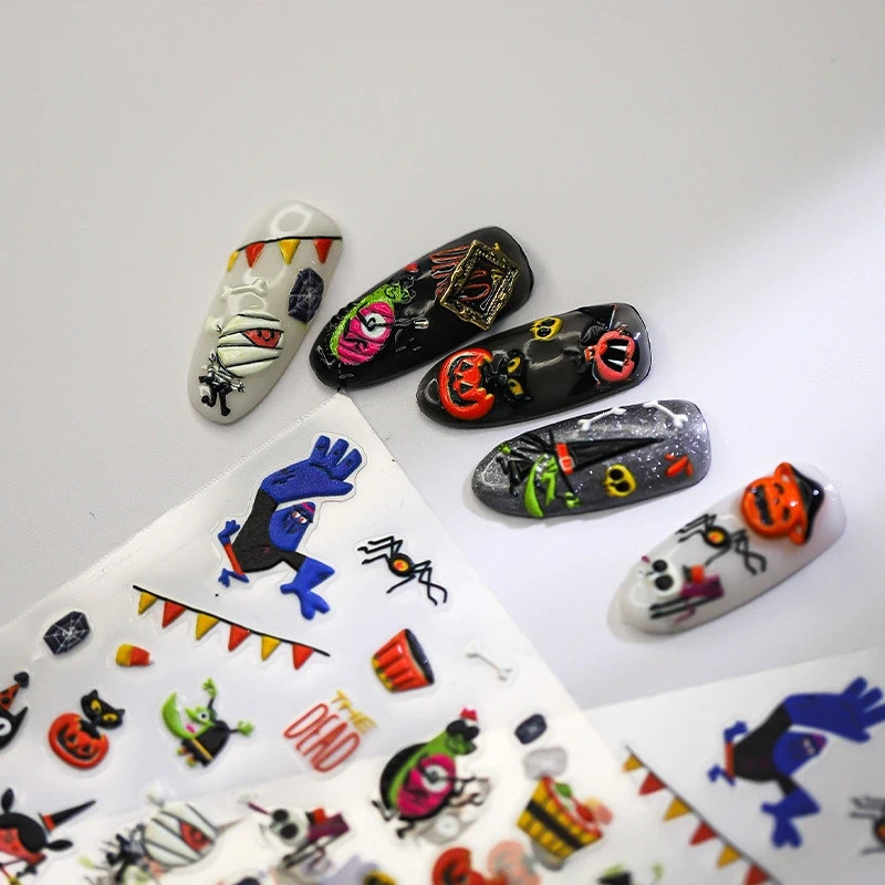 Halloween Ghost Nail Stickers – Cartoon Pumpkin, Witch & Spooky Decals (355)
