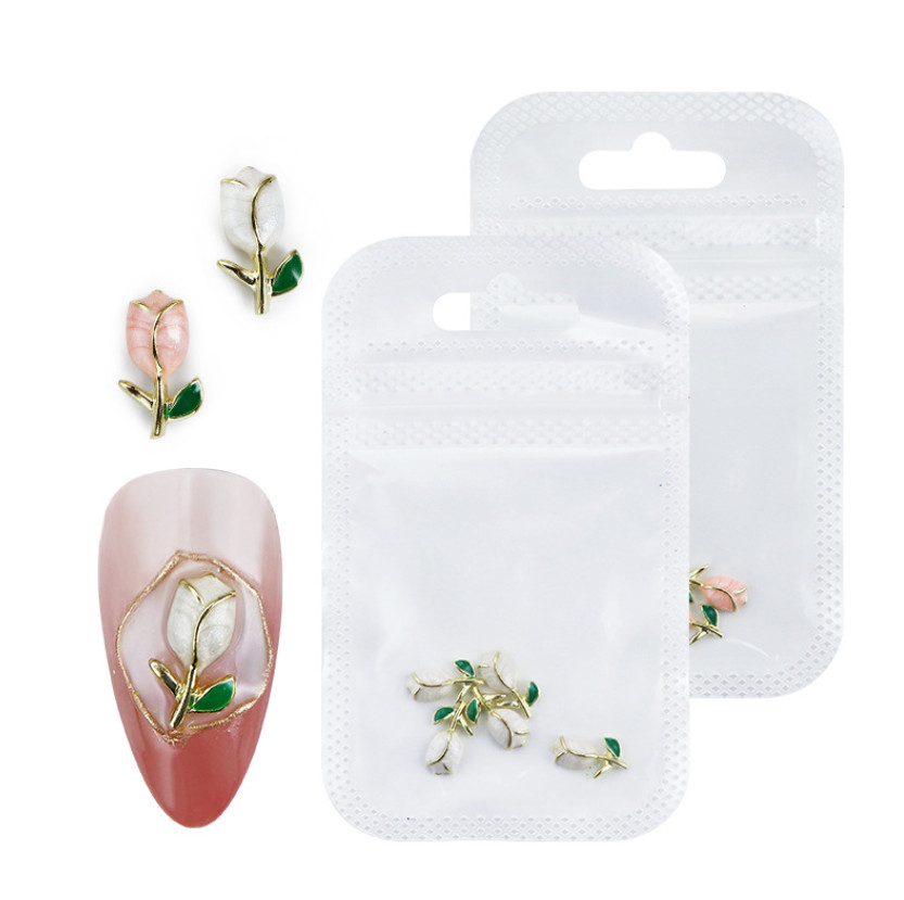 5PCS White Pink Tulip Flower Nail Art Case Charm 3D Metal Alloy Decoration NS54