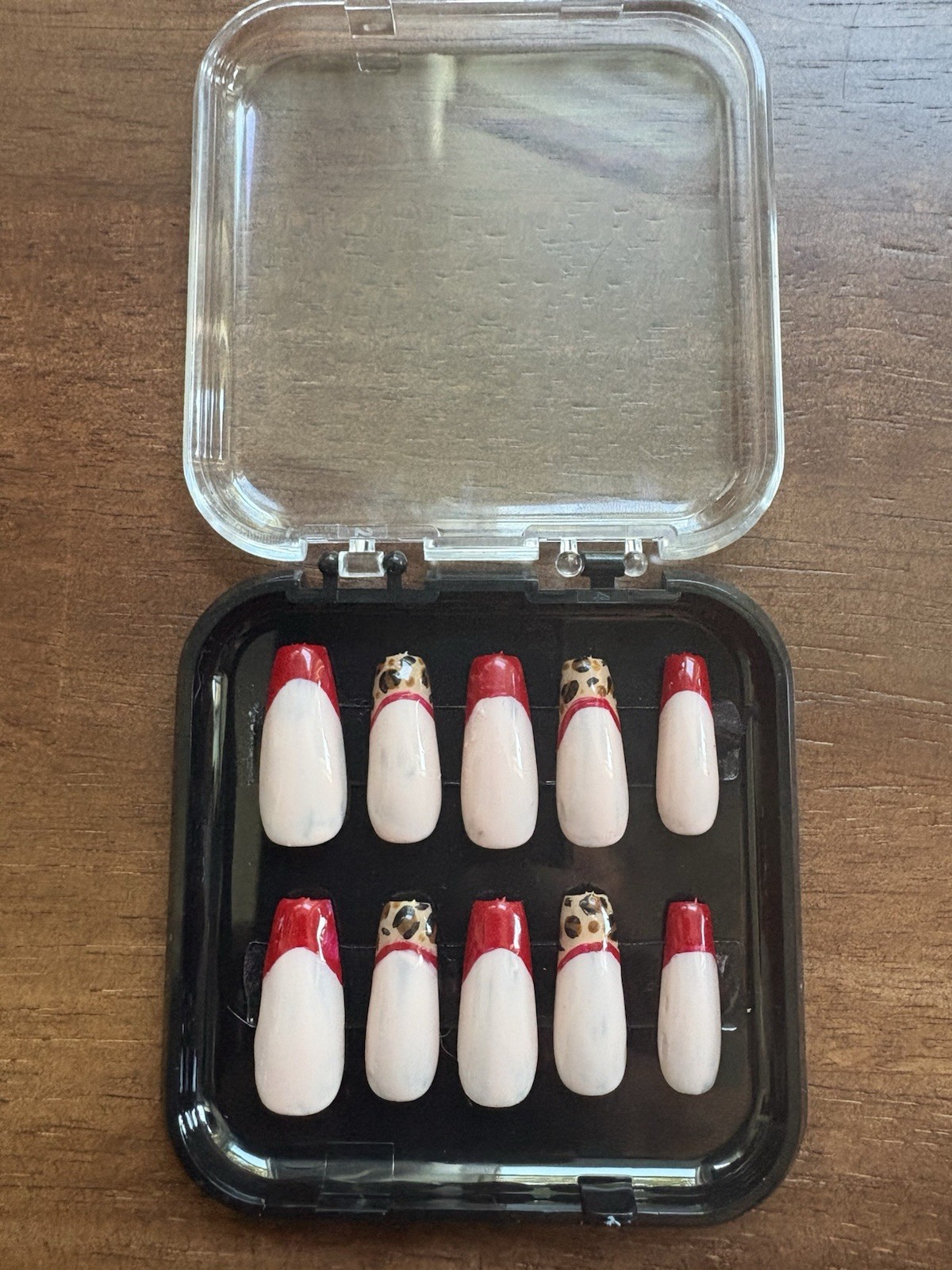 Red and Leopard French Tips Press On Nails