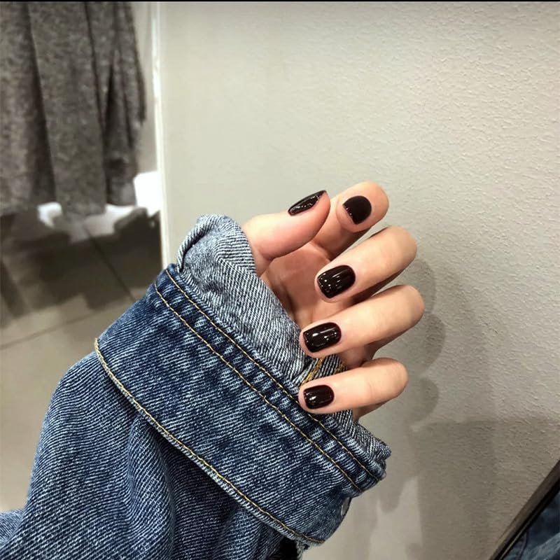 240Pcs Short Press on Nails Black Full Cover Short Square Fake Nails Glossy