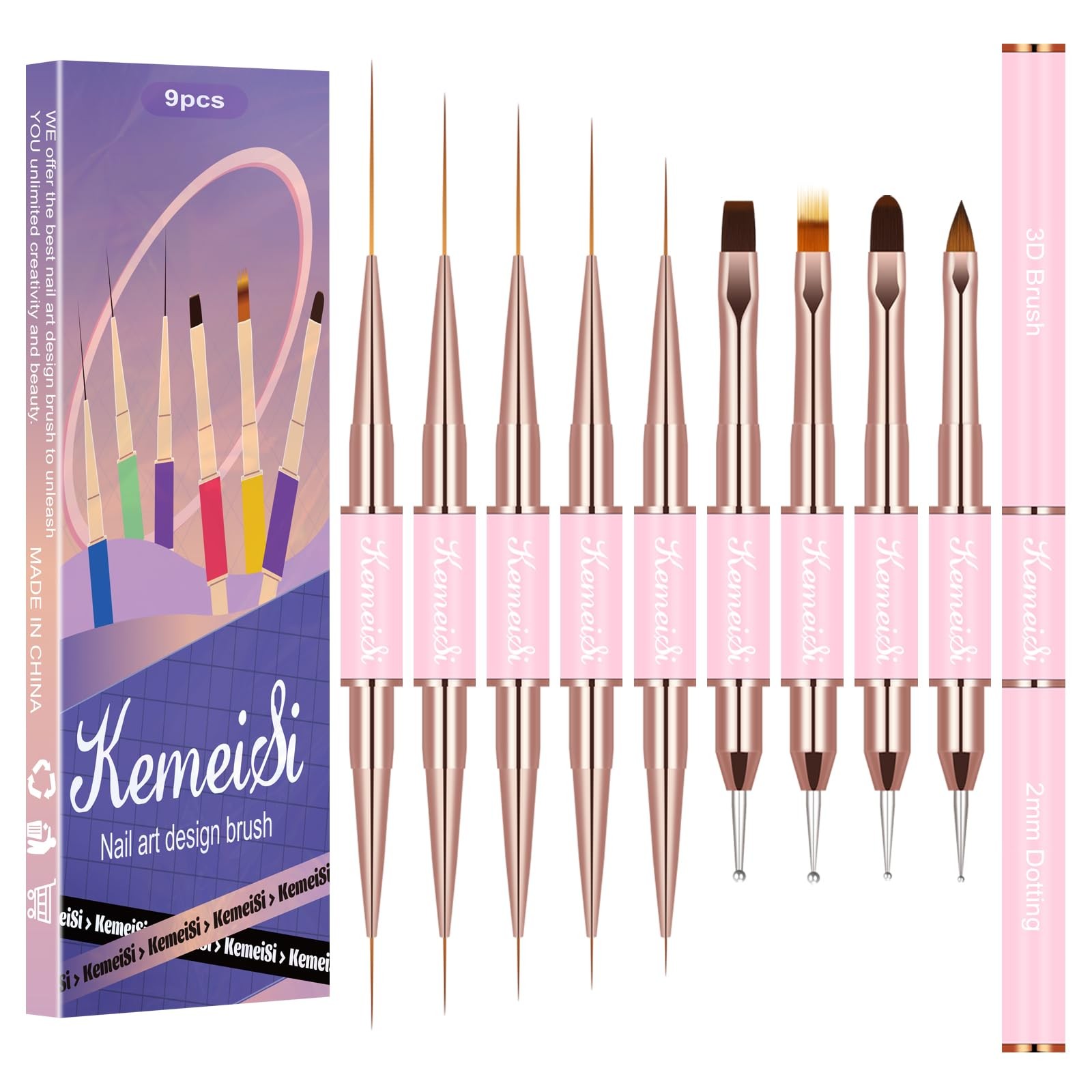 Nail Art Brush Set, 9PCS Double-Ended Acrylic Liner Brush Dotting Pen for Gel…