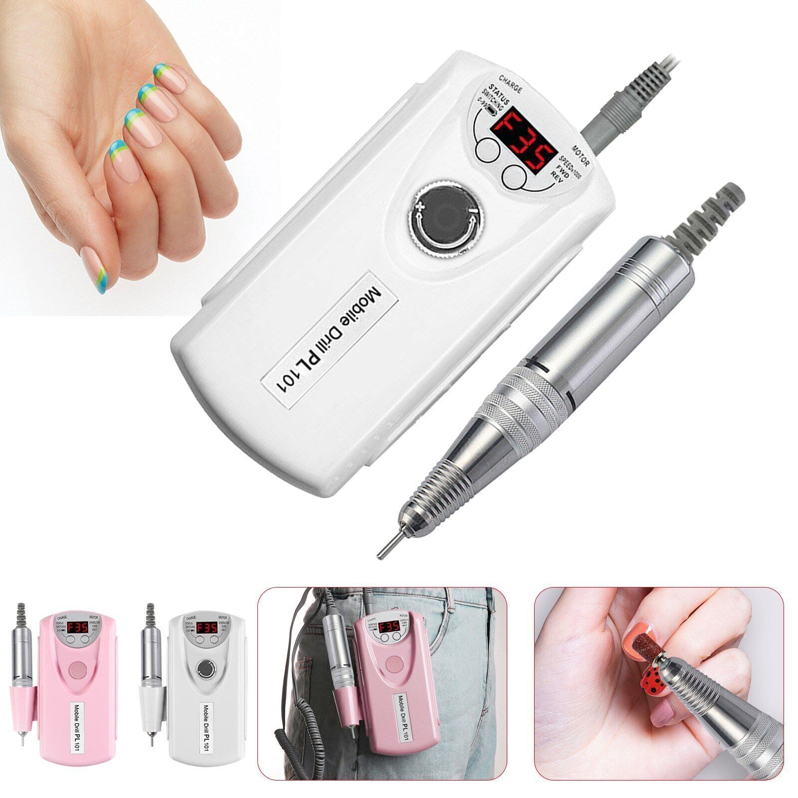 35000RPM Rechargeable Electric Nail Drill Machine Portable Manicure Pedicure Set