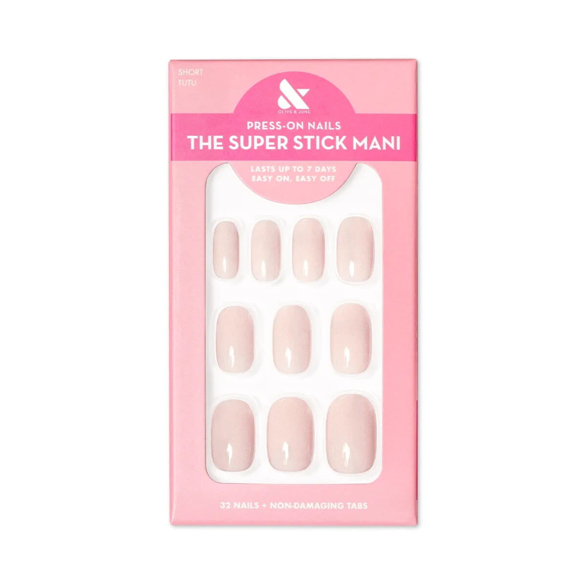 Olive & June Super Stick Mani Squoval Short Press-On Tabs, Tutu, 32 Pieces