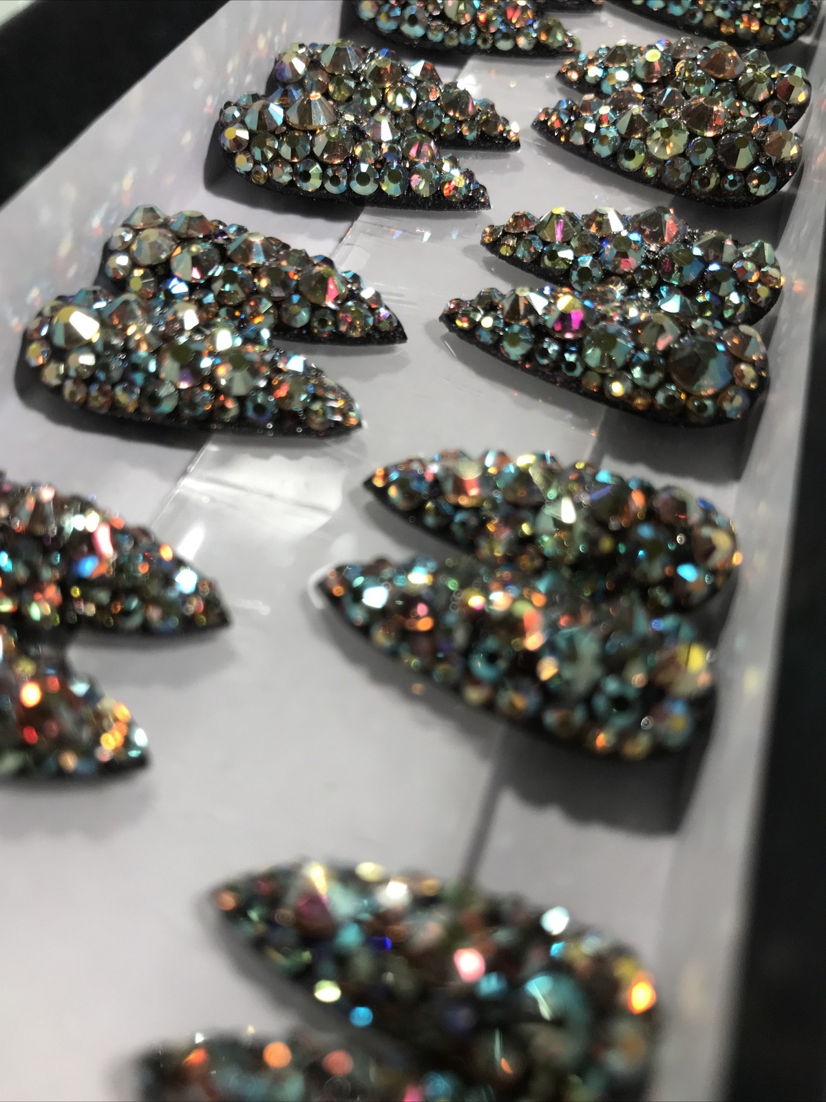 Press On Nails Handmade 24 Med Stiletto Ab Fire Crystal Nails Gel / Gel Polish
